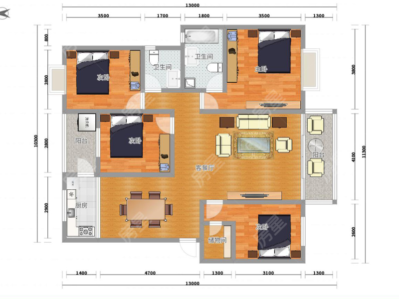 4室2廳1陽(yáng)臺(tái) 警苑小區(qū)戶型圖
