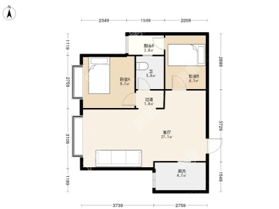 2室2廳1陽臺(tái) 新亞洲星澤園戶型圖