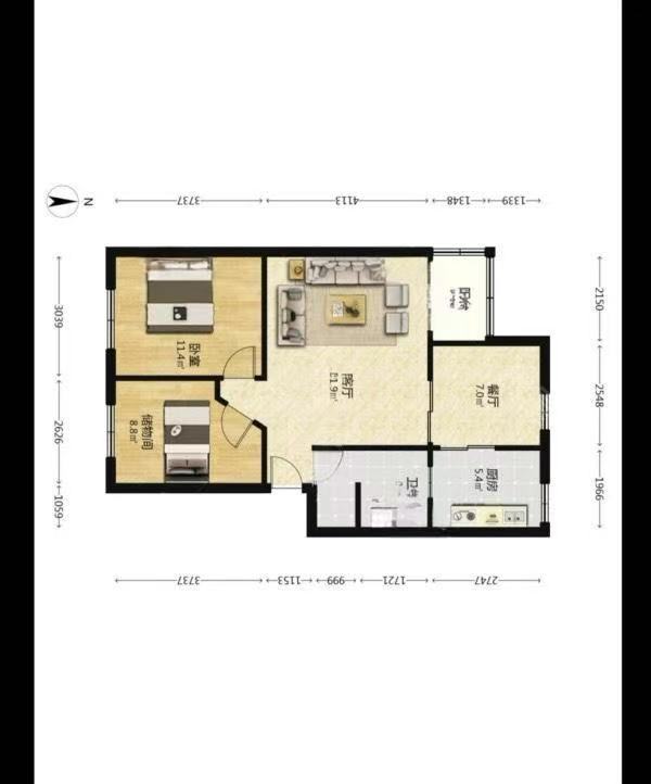 2室1廳1陽(yáng)臺(tái) 金實(shí)小區(qū)聚實(shí)園戶型圖