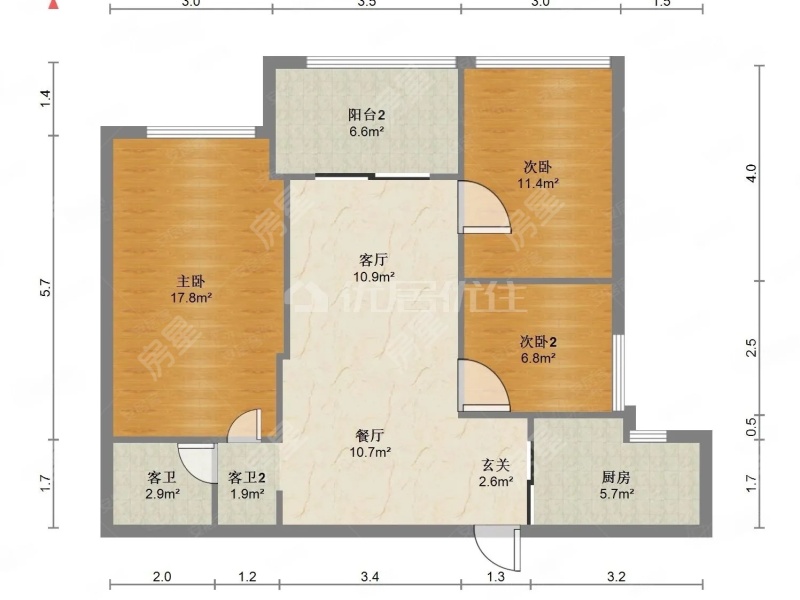 3室2廳1陽臺(tái) 萬科云子戶型圖