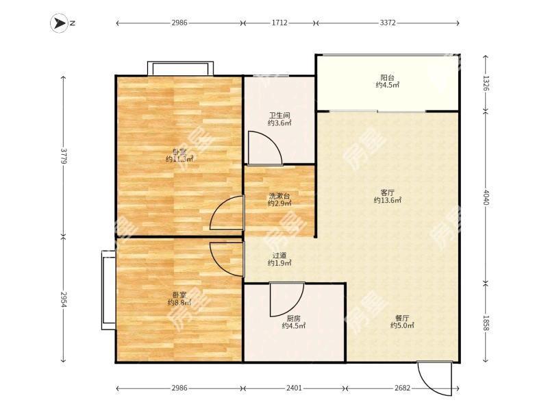 2室2廳1陽(yáng)臺(tái) 時(shí)光俊園戶型圖