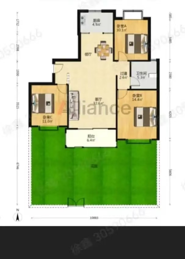 3室2廳1陽臺 理想小鎮(zhèn)戶型圖