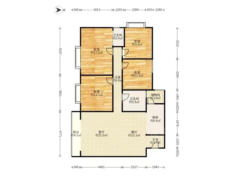 4室2廳1陽臺 萬宏國際一期戶型圖