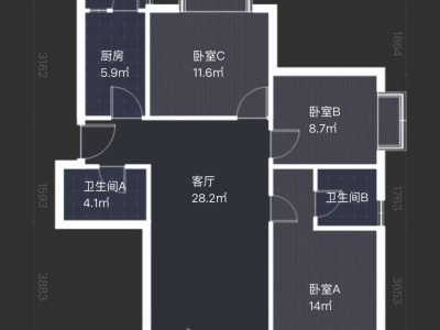 3室2廳2陽(yáng)臺(tái) 中建龍熙壹號(hào)D區(qū)