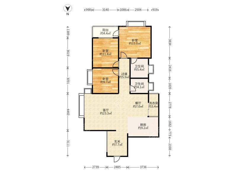 3室2廳1陽(yáng)臺(tái) 麗水雅苑戶型圖