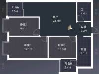 3室2廳 人民路壹號廣場(壹號歡樂城)戶型圖