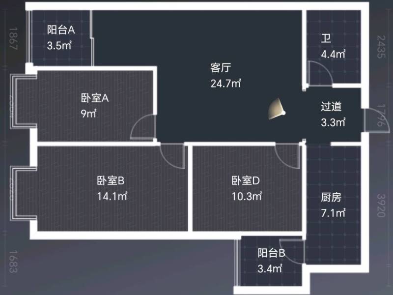3室2廳 人民路壹號廣場(壹號歡樂城)戶型圖