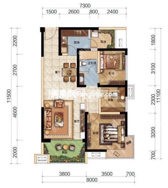 3室2廳2陽(yáng)臺(tái) 新希望希望匯戶型圖